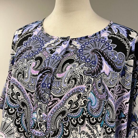 Dana Buchman short sleeves Paisley print blouse size large - Picture 2 of 12